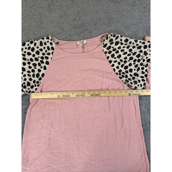 Umgee Women's M Linen Blend Pink Leopard High Low Frayed Hem Top Boho Lagen Look - Picture 6 of 9